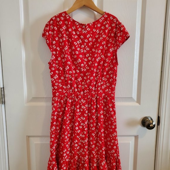 J. Crew Red Floral Faux Wrap Ruffle Summer Dress size 4 - Picture 3 of 3